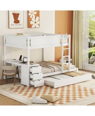  Full-Over-Full Bunk Bed with Twin size Trundle, Storage and Desk