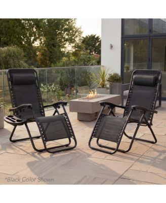 Set of 2 Zero Gravity Lounge Chair Recliners for Patio, Pool w/ Cup Holder Tray