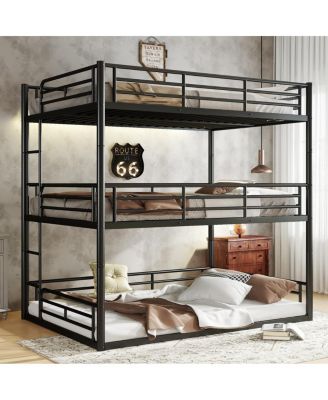 Metal Triple Bunk Bed with Guardrails
