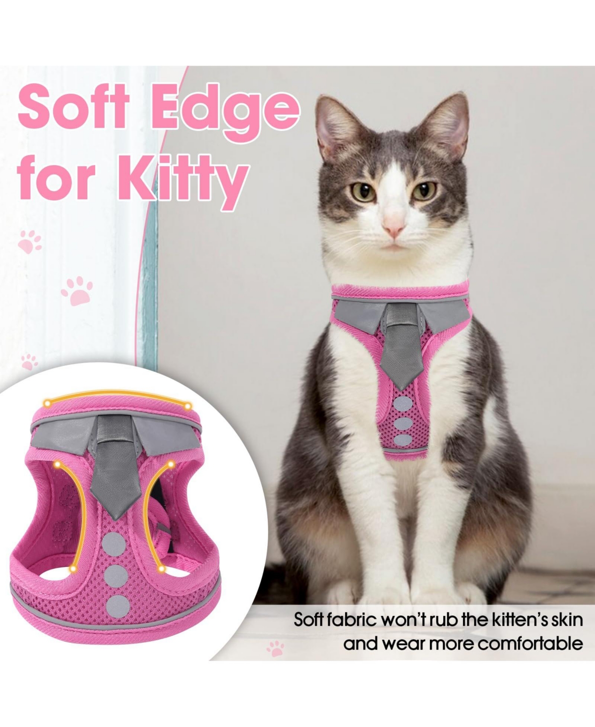 Aronkl Escape Proof Cat Harness Leash Set Soft Adjustable Breathable Mesh Reflective Strips for Kitten Puppy Bunny