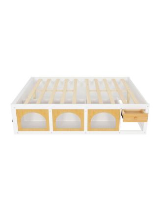 Platform Bed w/ Bookshelf, LED, Drawer