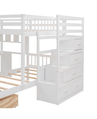 Full Over Twin Bunk Bed with Desk, Drawers and Shelves