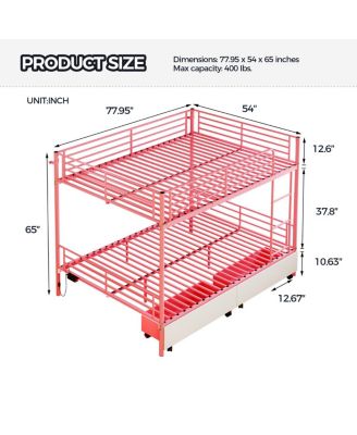 Metal Bunk Bed w/USB, Split, Storage, Guardrail