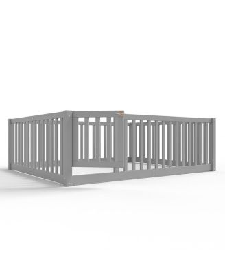 Full Size Bed Floor Bed with Safety Guardrails and Door for Kids
