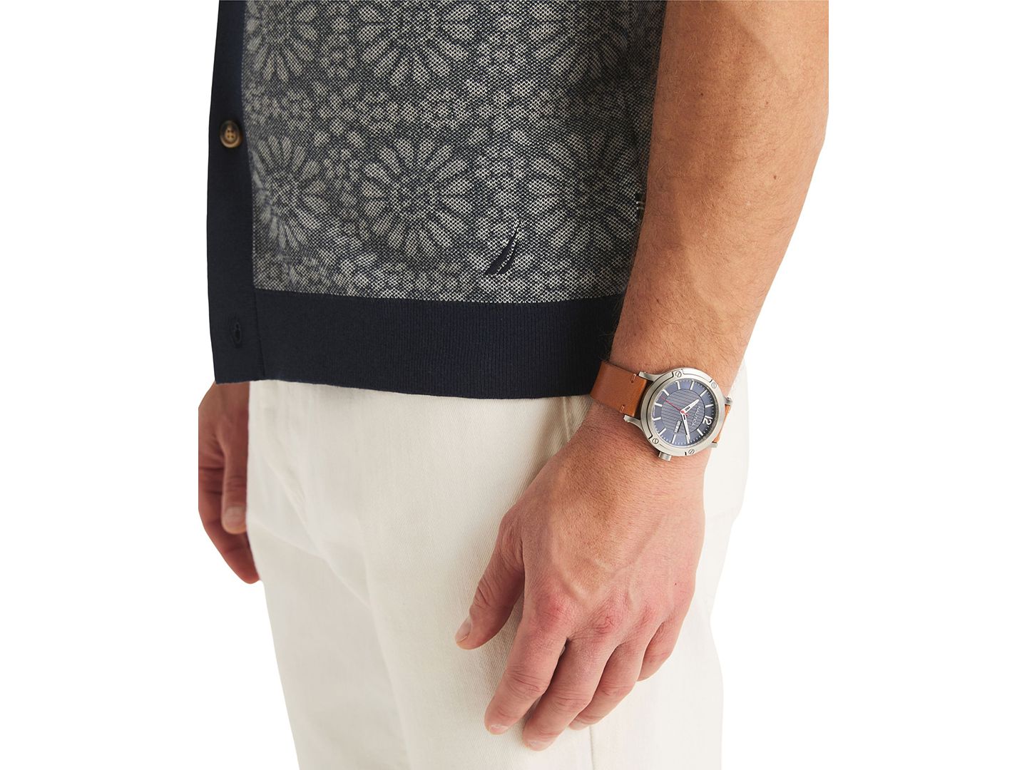 Мужской свитер Nautica Jacquard Classic-Fit Buttoned Polo Sweater, цвет: Тёмно-синий — фото 3