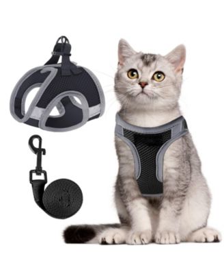 Escape Proof Cat Harness and Leash Set Adjustable Lightweight Soft Vest with Reflective Strip for Walking