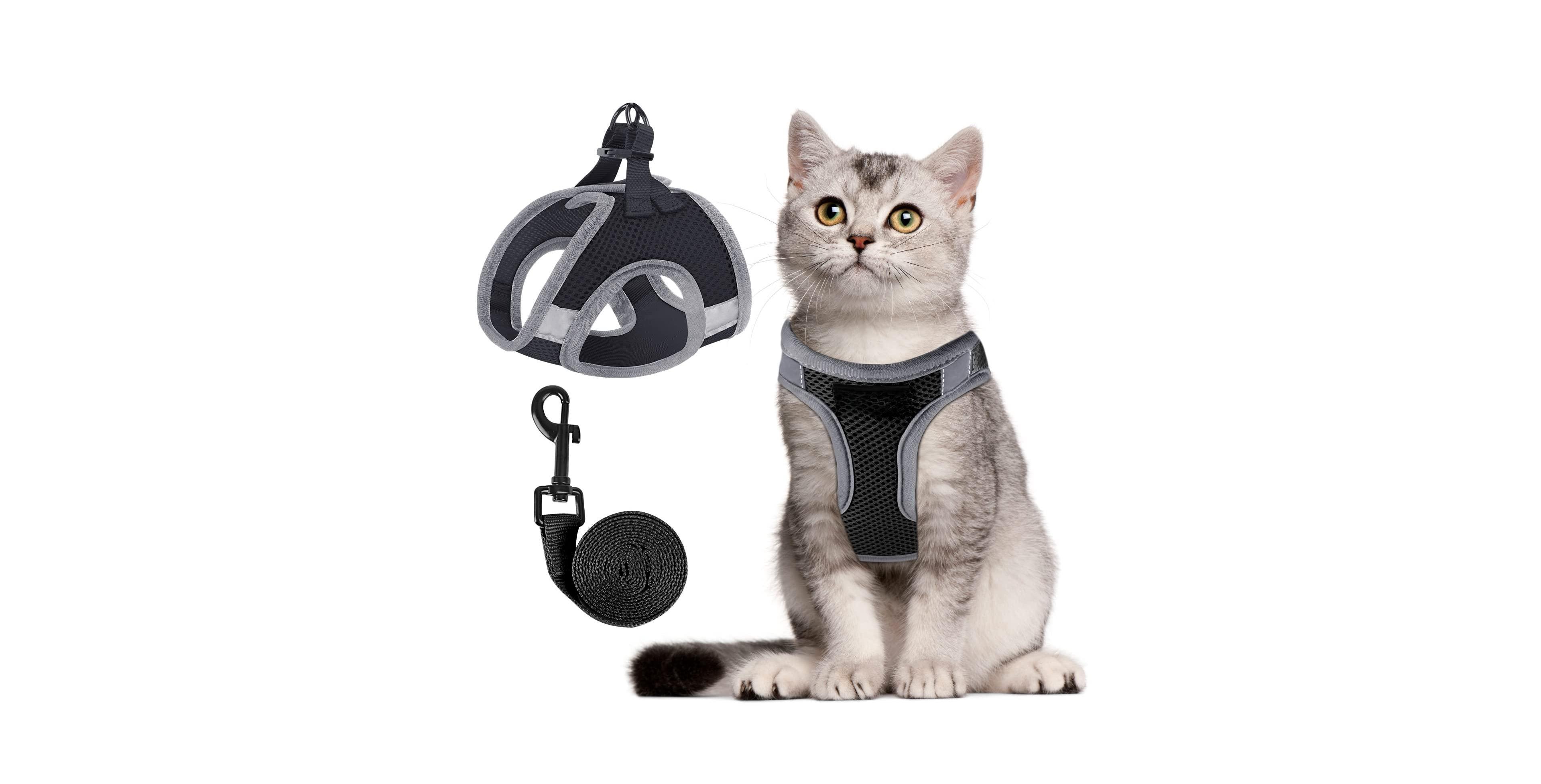 Aronkl Escape Proof Cat Harness and Leash Set Adjustable Lightweight Soft Vest with Reflective Strip for Walking