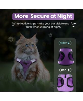 Escape Proof Cat Harness and Leash Set Adjustable Lightweight Soft Vest with Reflective Strip for Walking
