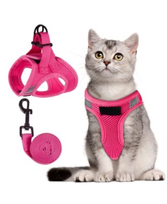 Escape Proof Cat Harness and Leash Set Adjustable Lightweight Soft Vest with Reflective Strip for Walking