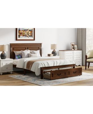 LED Storage Bed w/USB, Walnut Pinewood Frame