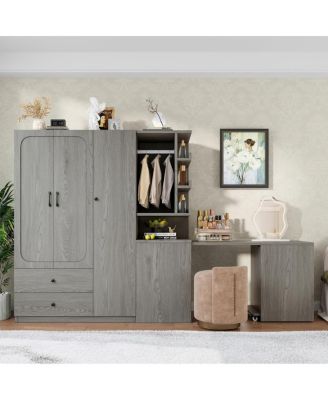 2-Door Wardrobe w/Hanging Rod, Desk and Drawers