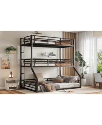 Metal Triple Bunk Bed with Guardrails