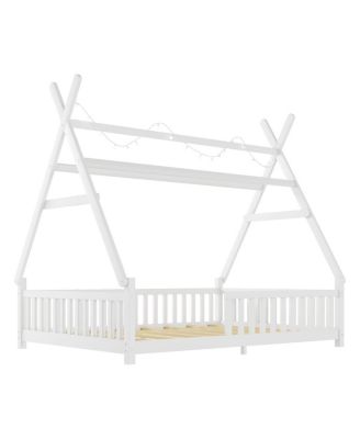 House Bed with Light, Low Floor, Fence and Roof