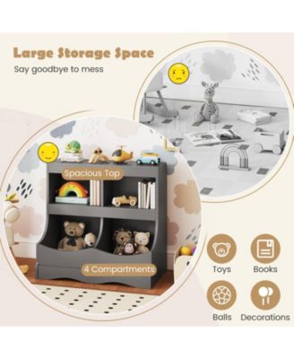 Toy Storage Organizer 4-Cubby Kids Bookcase for Toys and Books