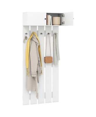 Wall Mounted Entryway Coat Rack with Storage Cabinet and 5 Hooks