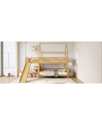 House Bunk Bed with Slide and Storage Stairs