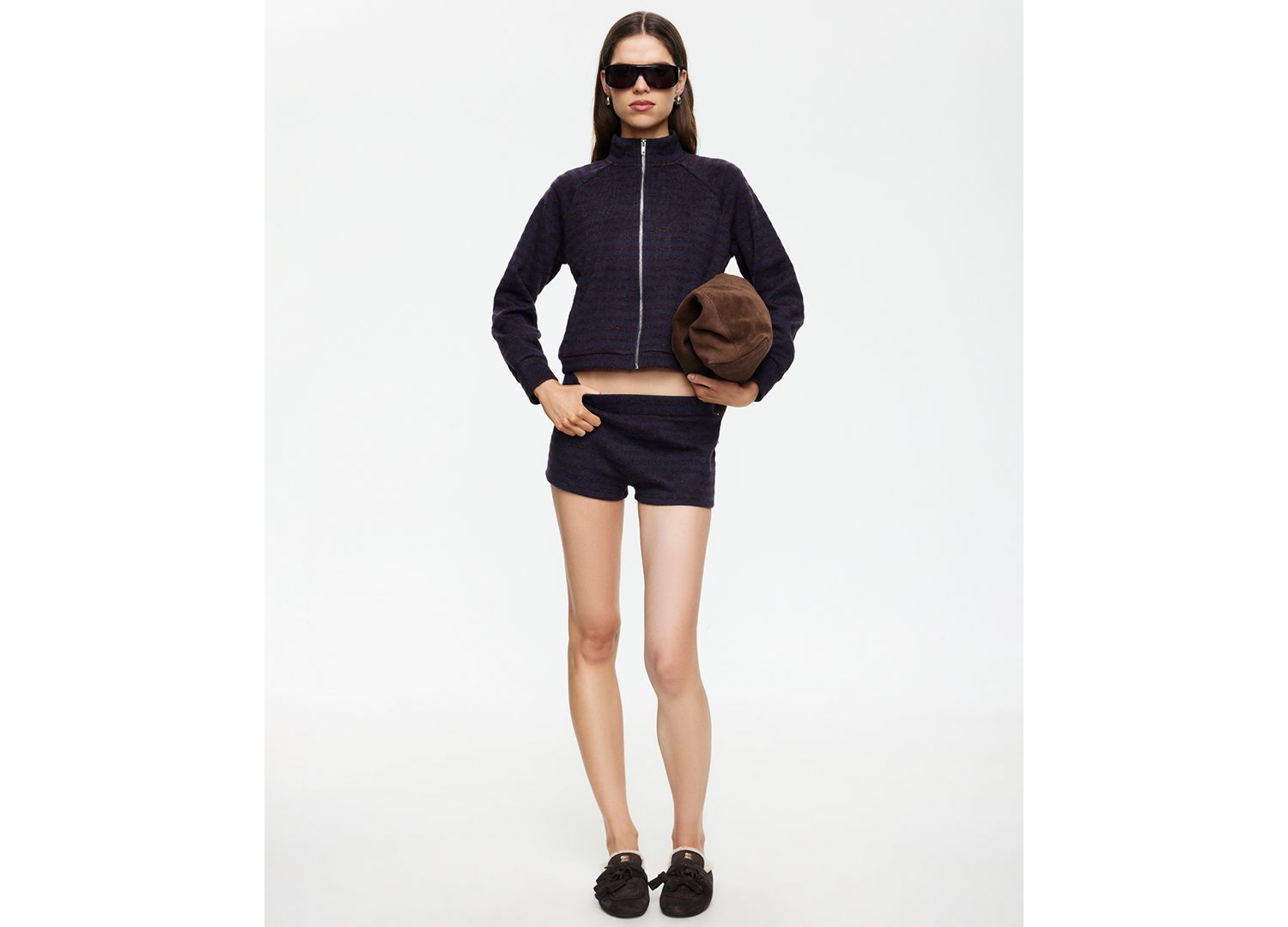 Women's Striped Funnel Neck Jacket