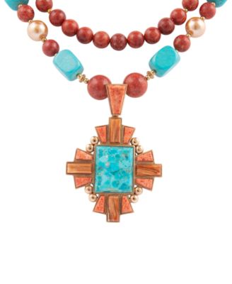 Santa Fe Blue Turquoise Golden Cross Pendant Necklace