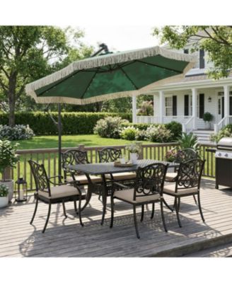 10ft Patio Offset Hanging Lighted Umbrella with Tassels