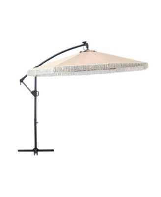 10ft Patio Offset Hanging Lighted Umbrella with Tassels