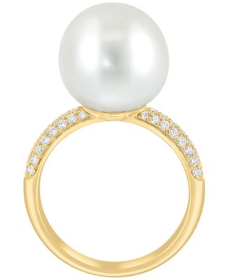 Diamond (1/3 ct. t.w.) & Freshwater Pearl (12mm) Ring in 14k Yellow Gold