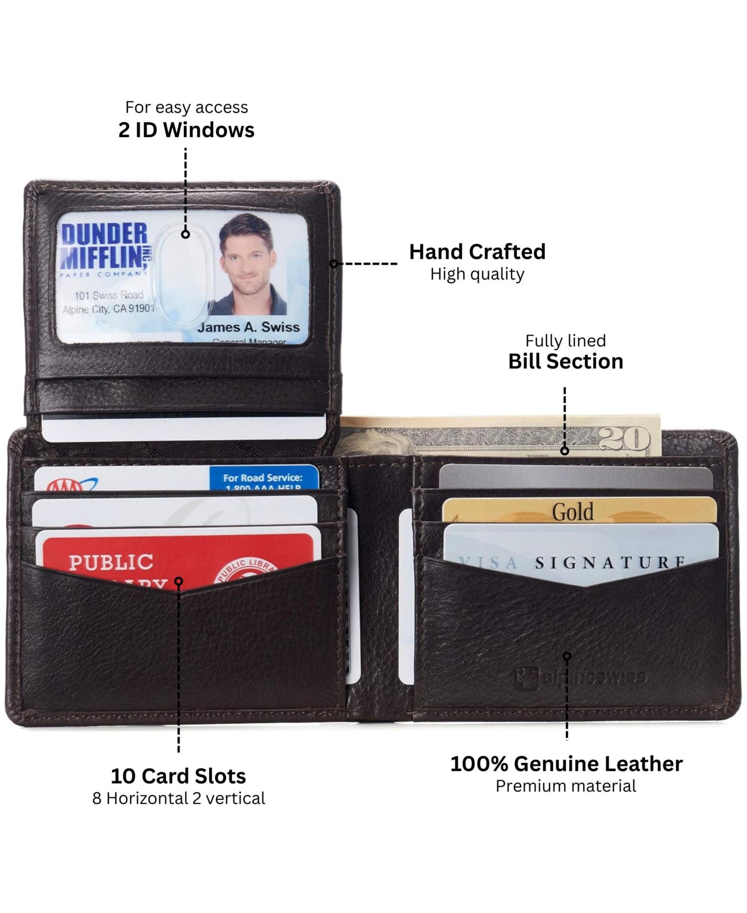 Men's Connor Executive Bifold Wallet | Business Passcase for Men | Premium Leather | Dual ID Windows | RFID Blocking | Gift Box Included