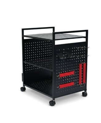 3-Tier Rolling Stand with Pegboard, Adjustable Shelf for Office Home