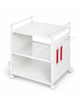 3-Tier Rolling Stand with Pegboard, Adjustable Shelf for Office/Home