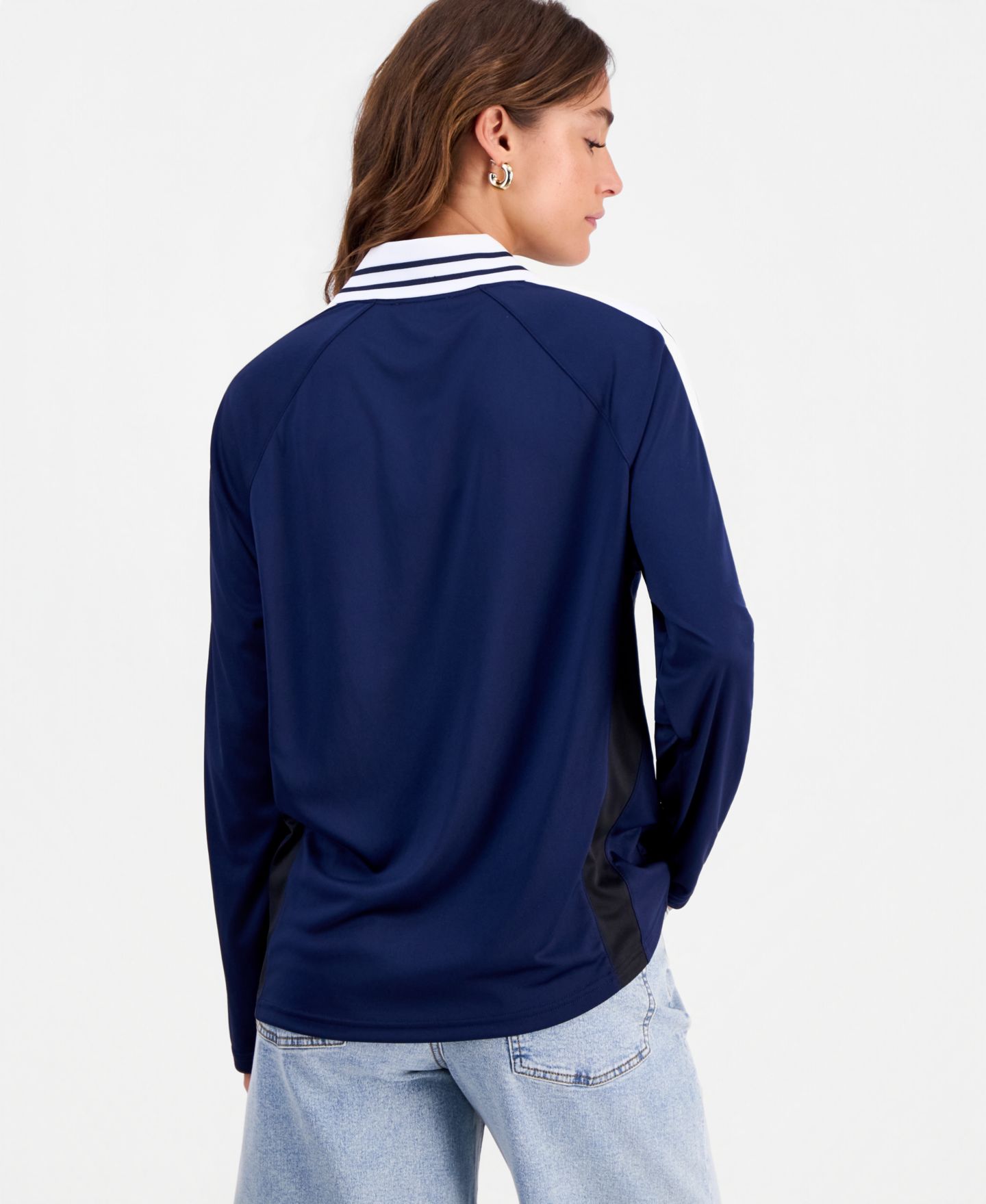 Женский топ Bar III Sporty Graphic Long-Sleeve Polo, цвет: Тёмно-синий — фото 4