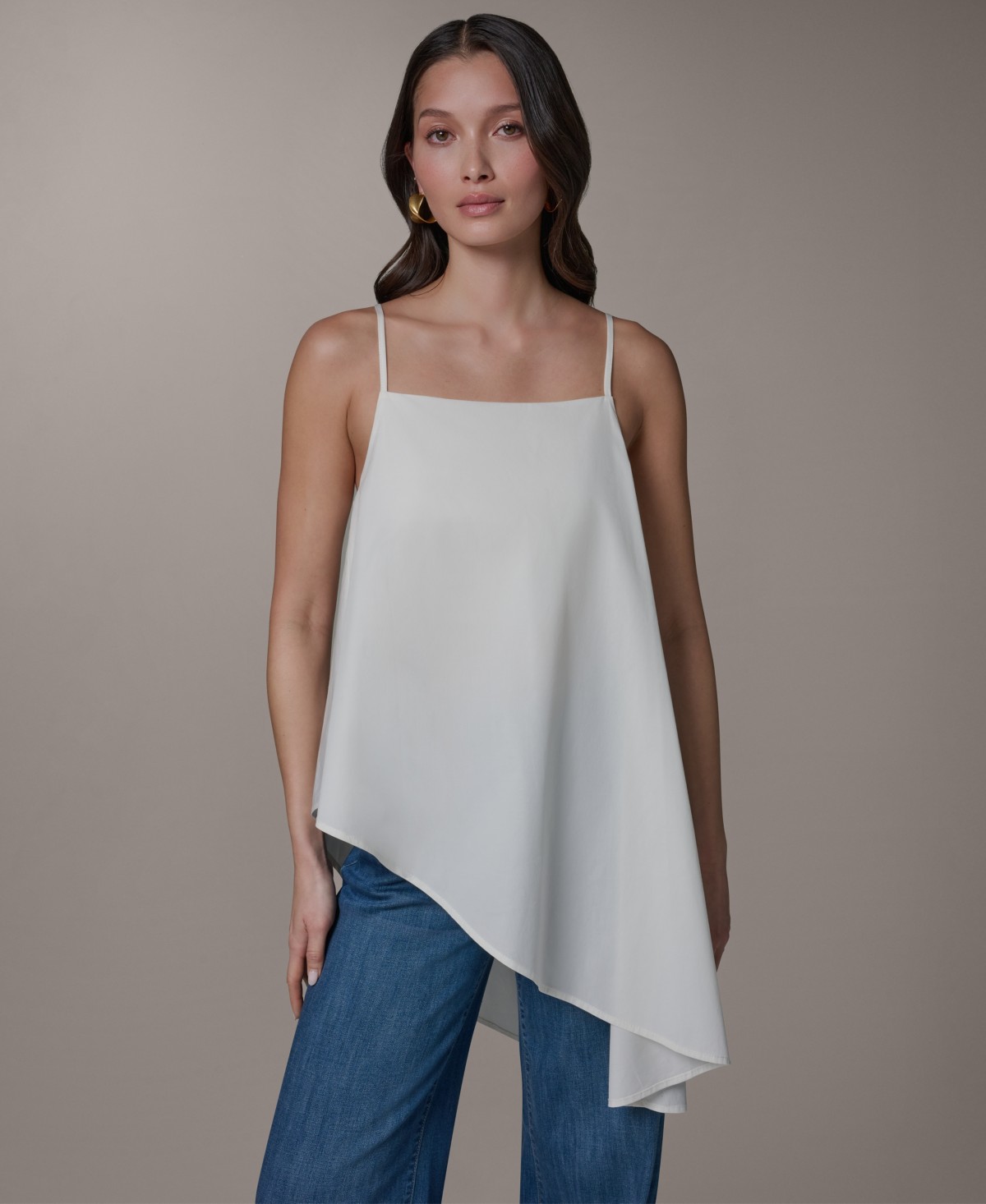 Женские блузки Donna Karan Weekend Women's Stretch Poplin Tie-Strap Cami Blouse with Asymmetrical Hem — фото 1