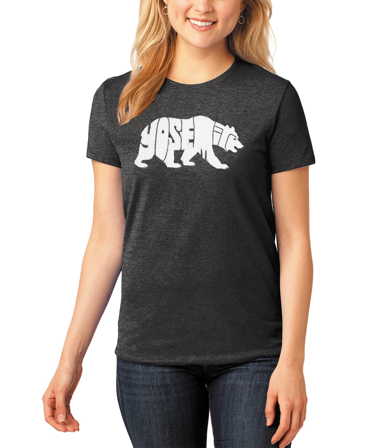 La Pop Art Women's Premium Blend Yosemite Bear Word T-Shirt