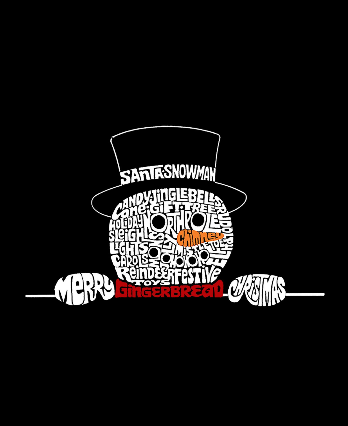 Женская футболка LA Pop Art Premium Blend Peeking Snowman Word Art, цвет: Чёрный — фото 3