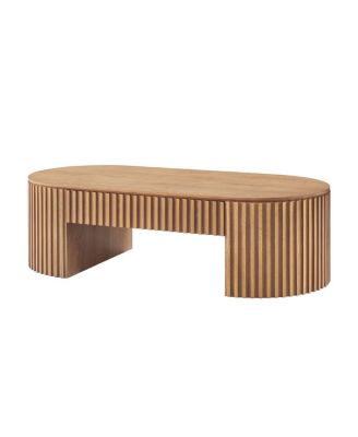 Oval Wood Coffee Table With Drawer - Mid Century Modern Living Room Furniture