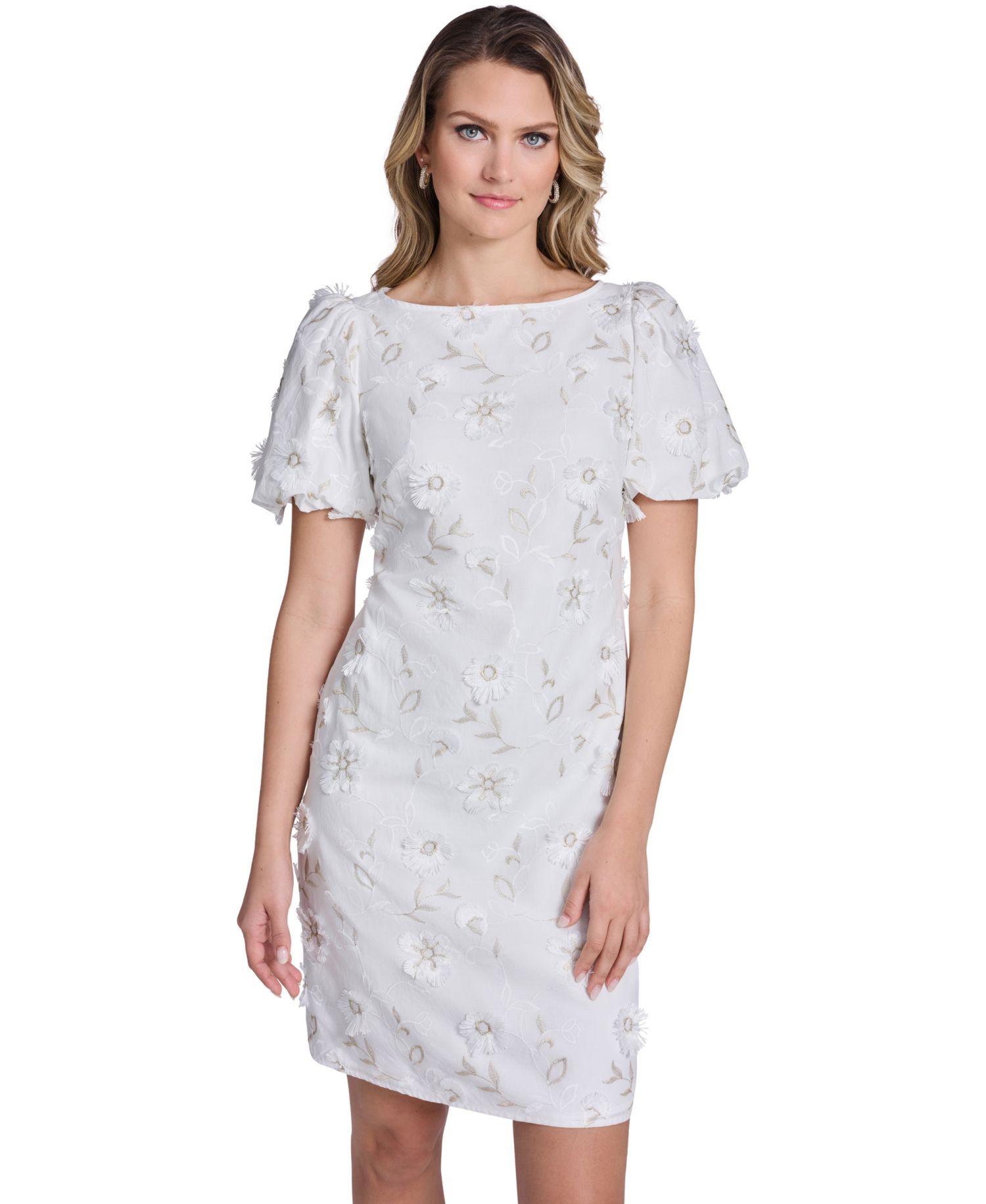 Women's Boat Neck Bubble-Sleeve Sheath Dress