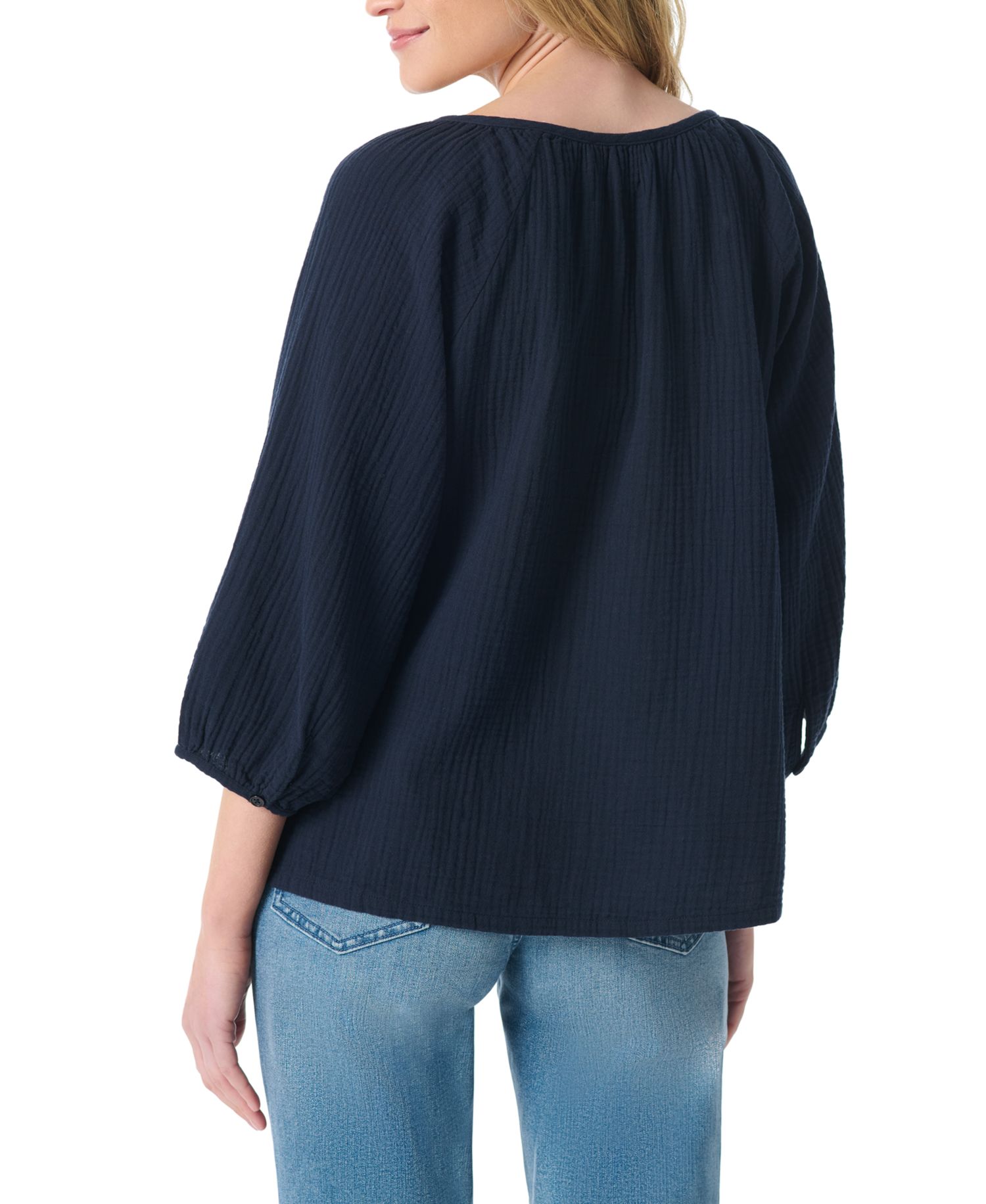 Women's Gauze Round Neck Peasant Top