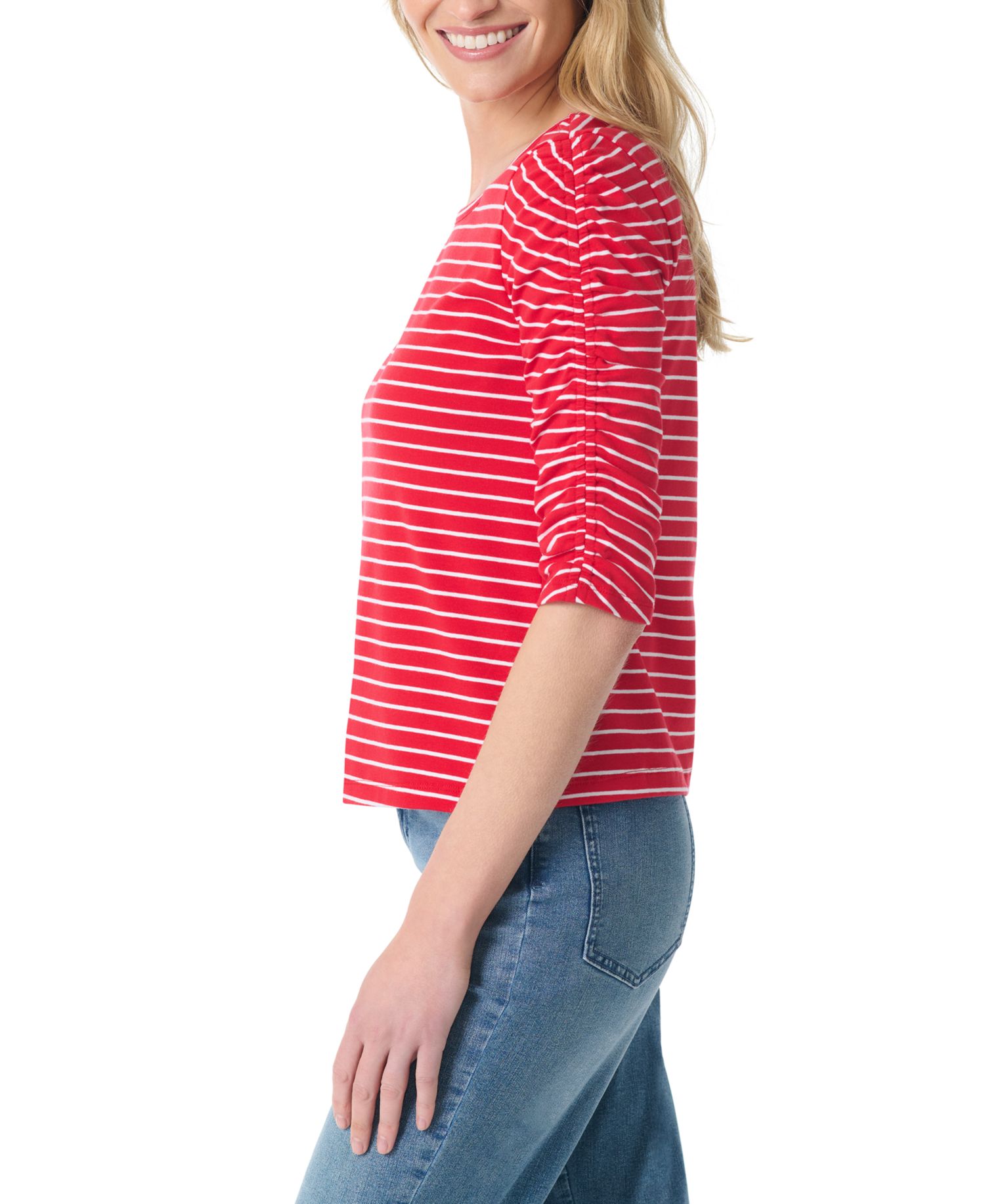 Women's Ruched-Sleeve Round Neck Tunic Top