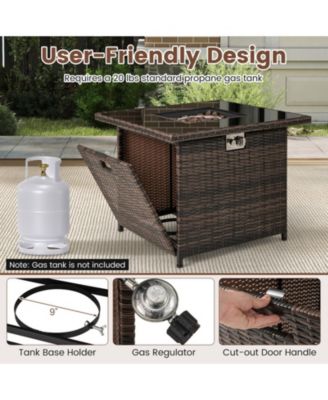 32.5 in Square Propane Fire Pit Table 50000 BTU with Tempered Glass Top