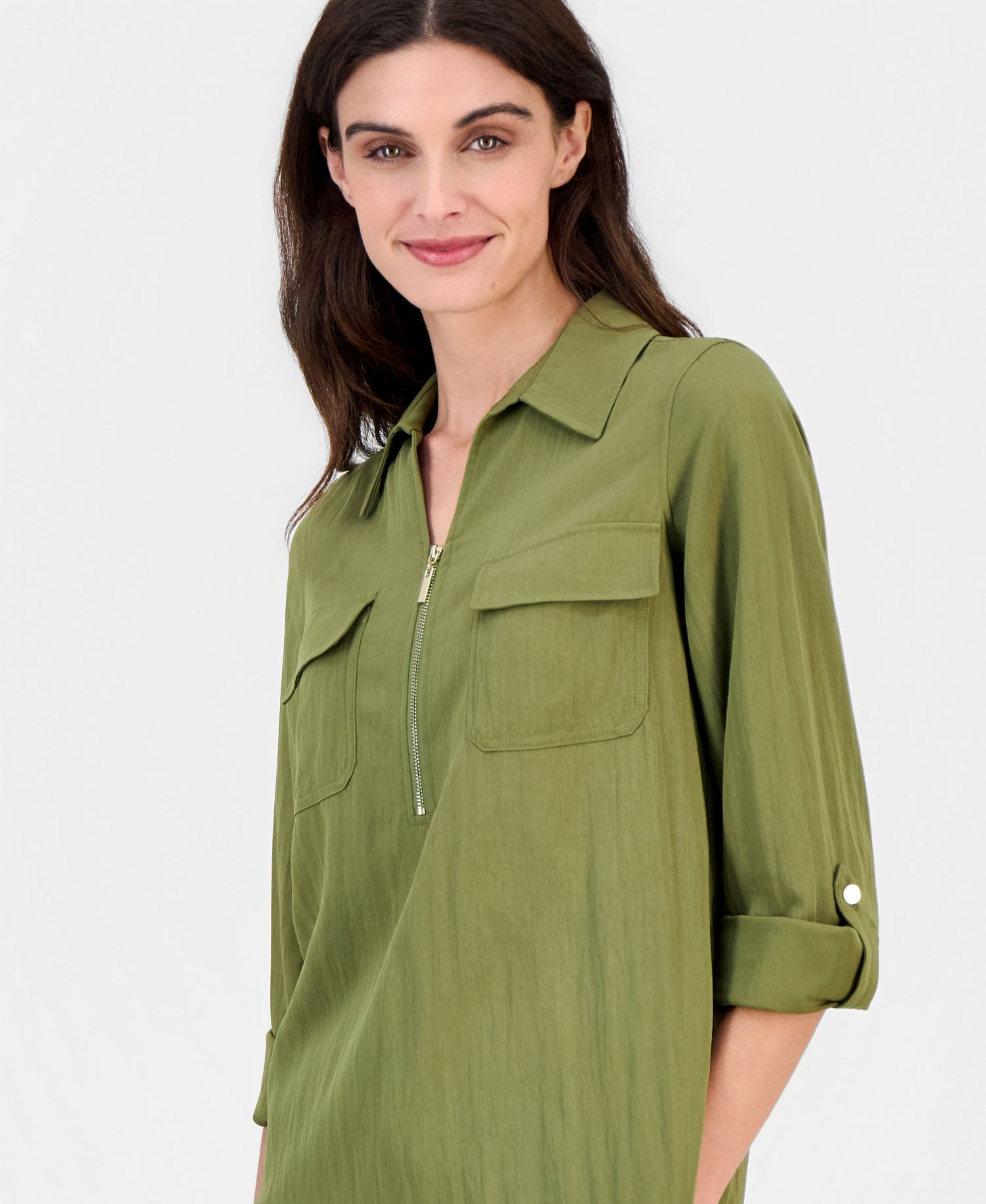 Women's Collared Half-Zip Roll-Tab Shirt