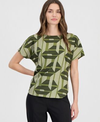 Women's Printed Boat-Neck Short-Sleeve Top
