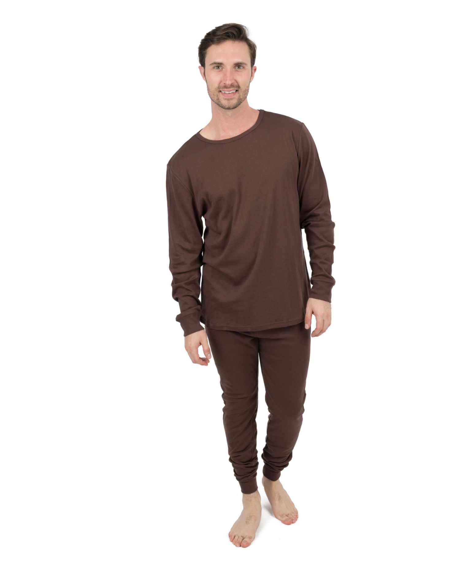 Mens Matching Family Two Piece Cotton Long Sleeve Shirt and Pants Solid Color Pajamas