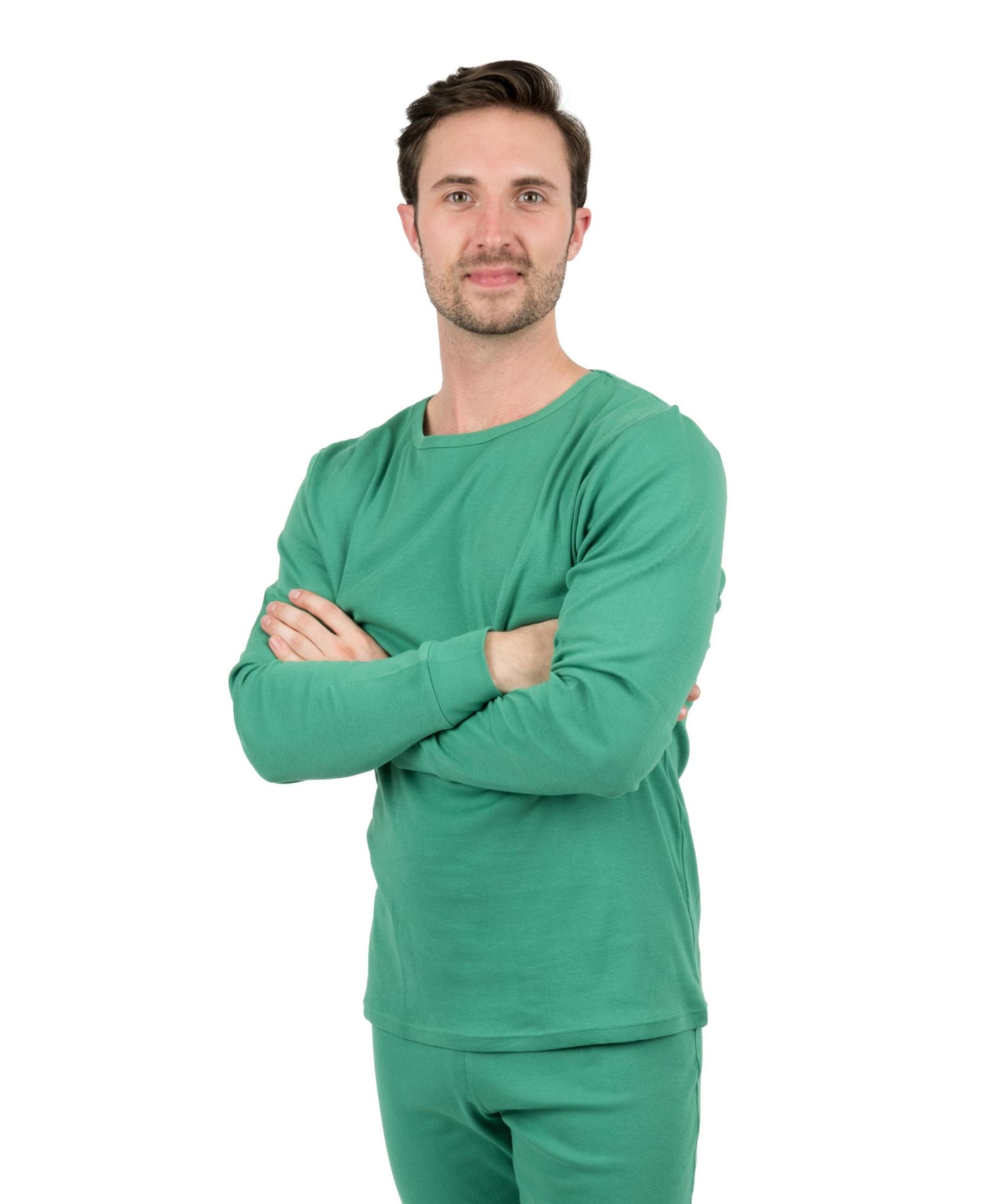Mens Matching Family Two Piece Cotton Long Sleeve Shirt and Pants Solid Color Pajamas