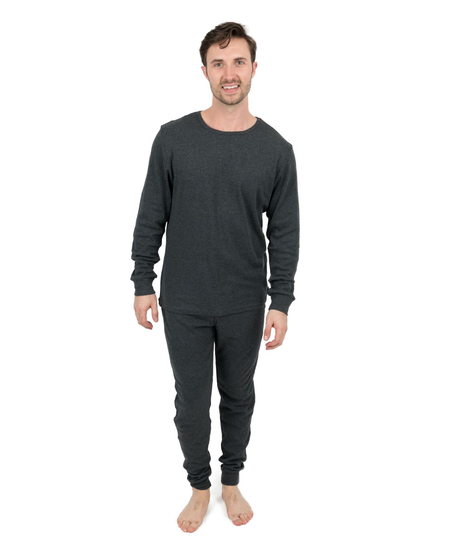 Mens Matching Family Two Piece Cotton Long Sleeve Shirt and Pants Solid Color Pajamas