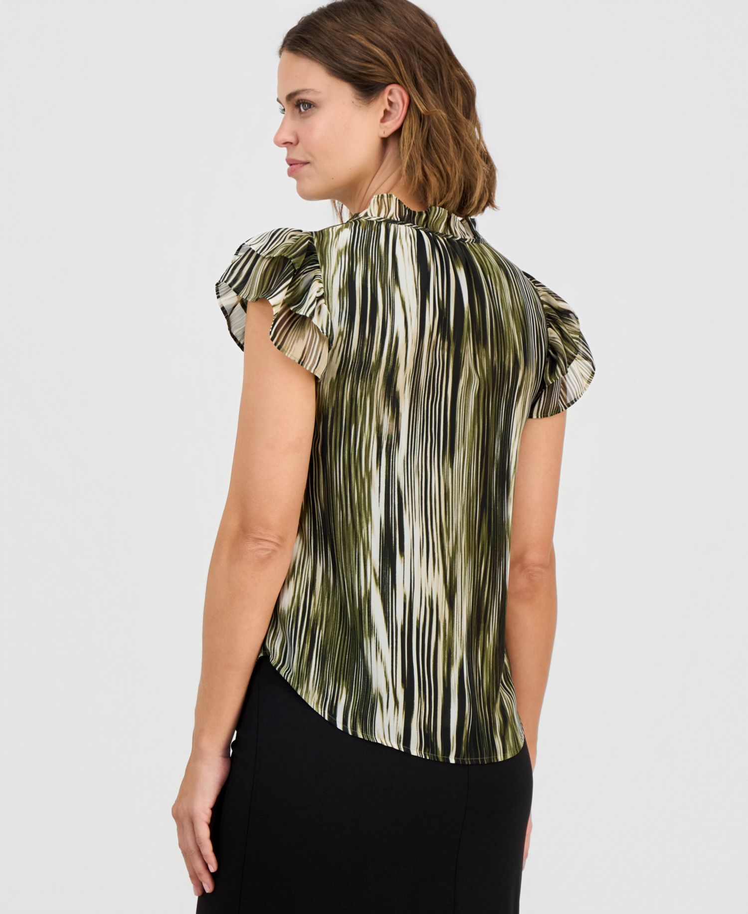 Women's Flutter-Sleeve Tie-Neck Top