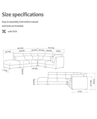 5-Piece Modular Linen Fabric Sectional Sofa with Ottoman, L-Shaped Convertible Living Room Set