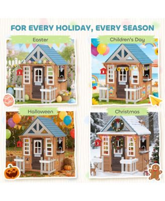 Outdoor Playhouse with Pet Door, Play Kitchen, Mailbox and Birdhouse
