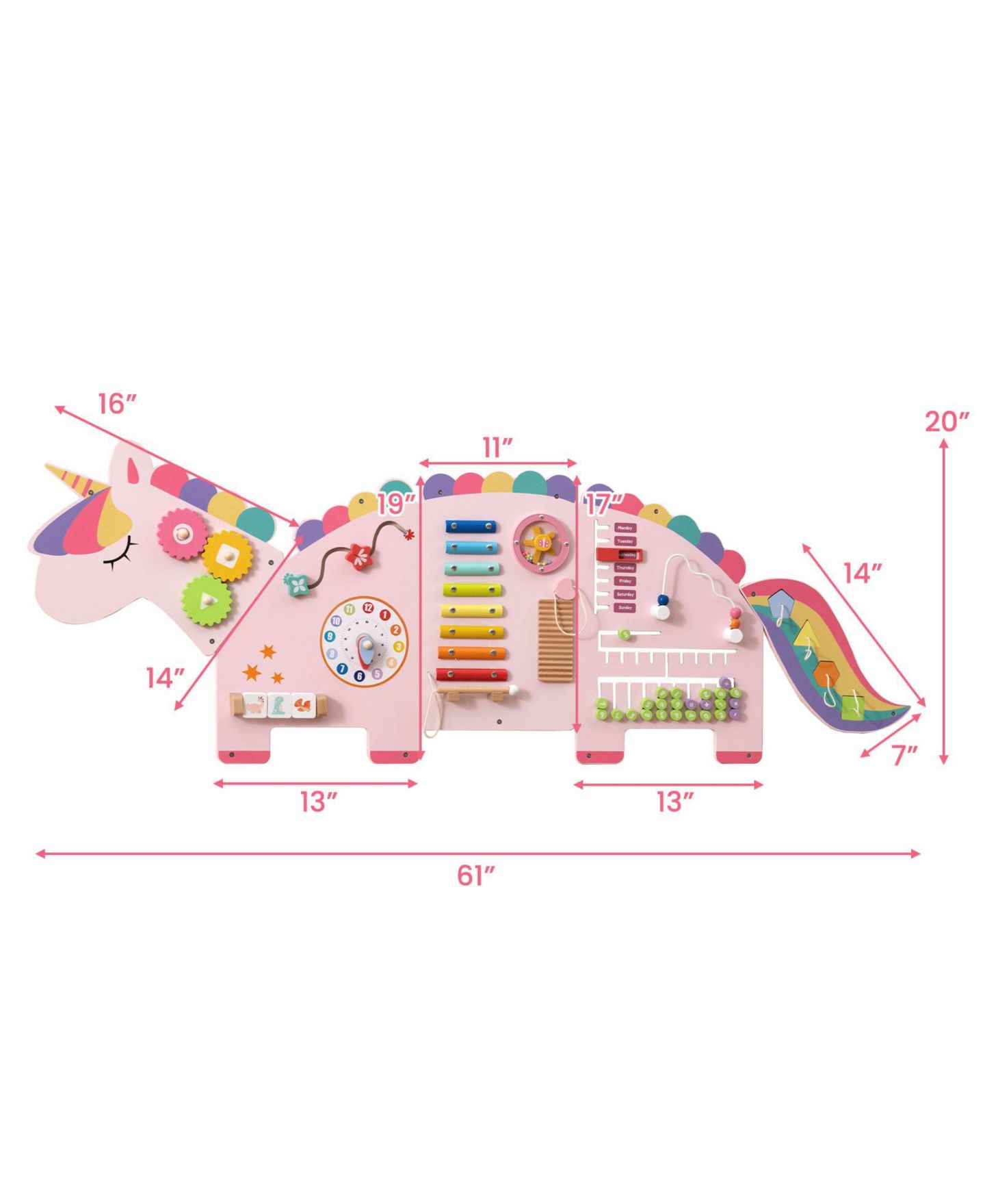 Детская игрушка Slickblue 11 in 1 Toddler Busy Board Dinosaur Wall Activity Learning Toy, цвет: Розовый — фото 3