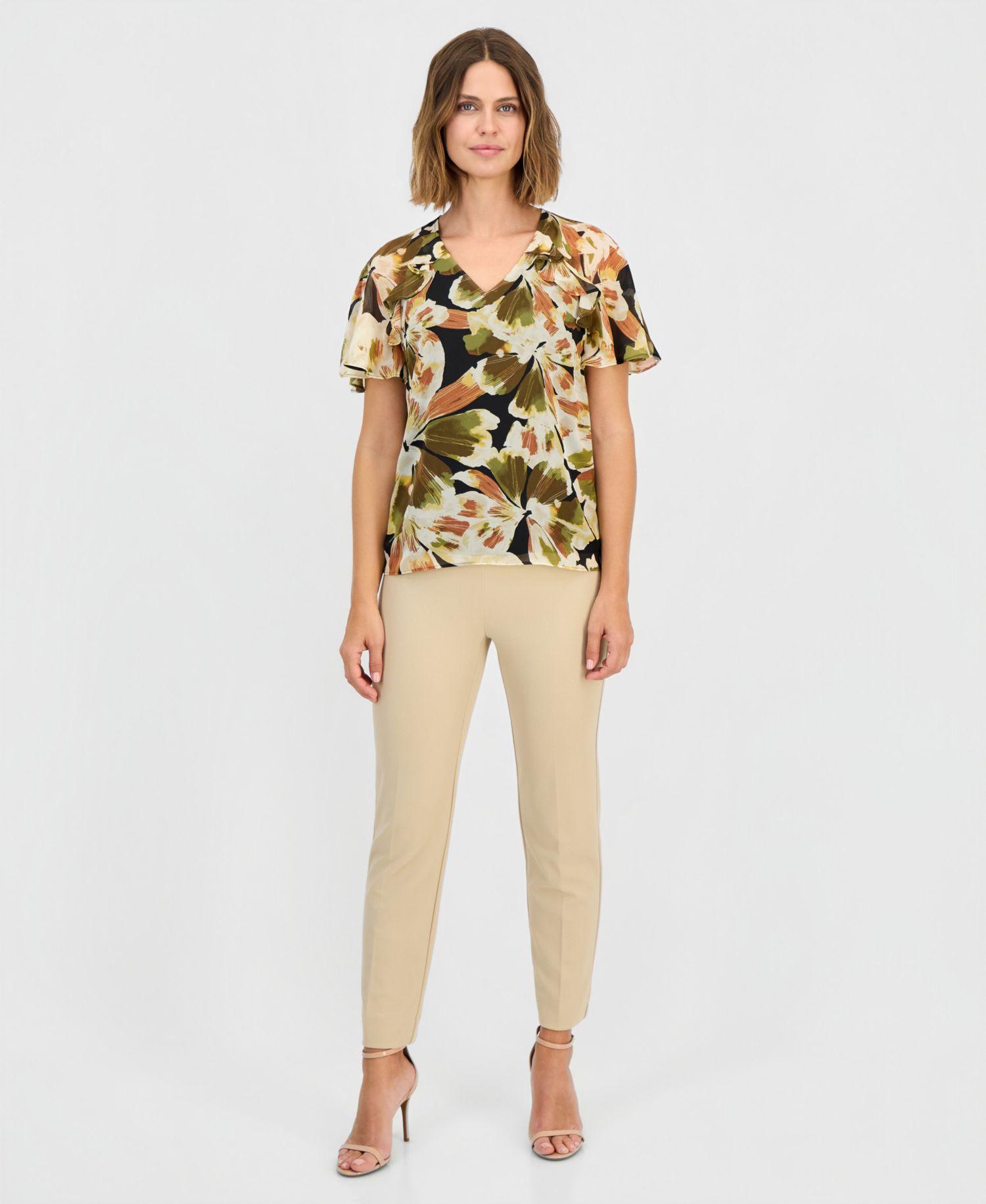 Petite V-Neck Ruffle-Sleeve Blouse