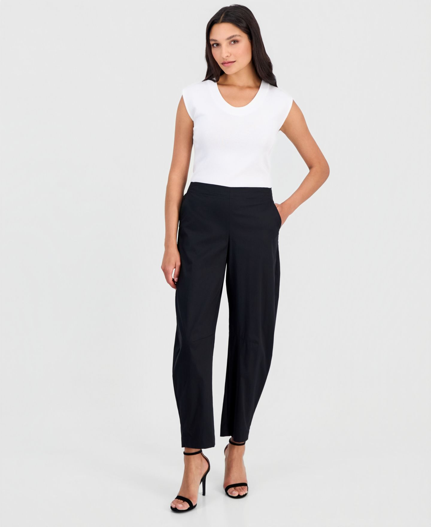 Женские брюки Anne Klein Pull-On Barrel-Leg Ankle, цвет: Чёрный — фото 2