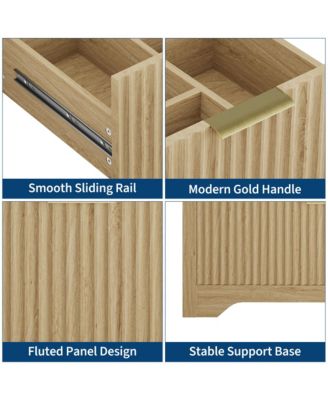 Fluted Bathroom Vanity with Sink, Farmhouse Freestanding Cabinet with 2 Drawers and Flip-Down Drawer, Easy Assembly