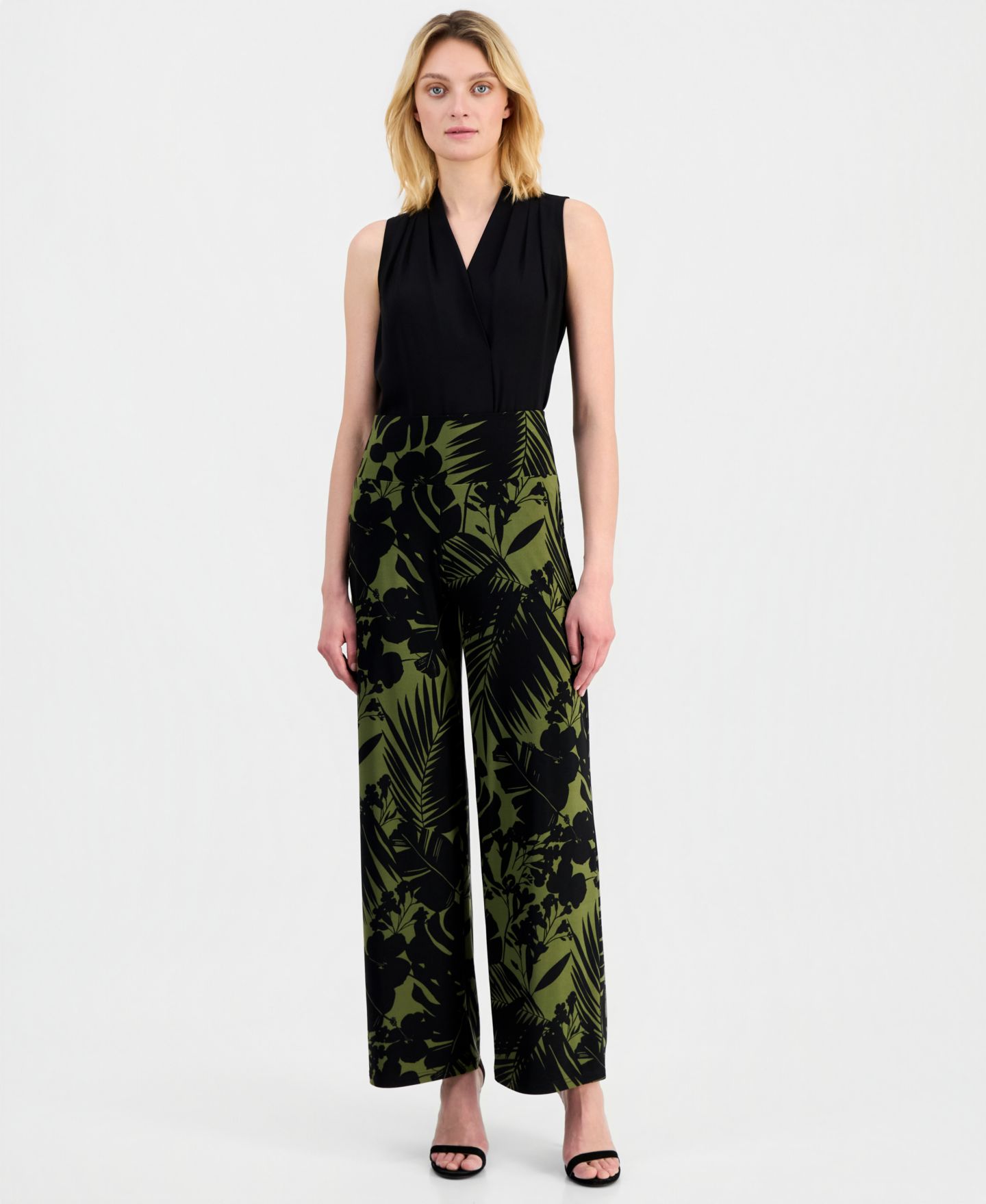 Женские брюки Anne Klein Printed High Rise Wide Leg Pants, Regular & Petite, цвет: Чёрный — фото 2